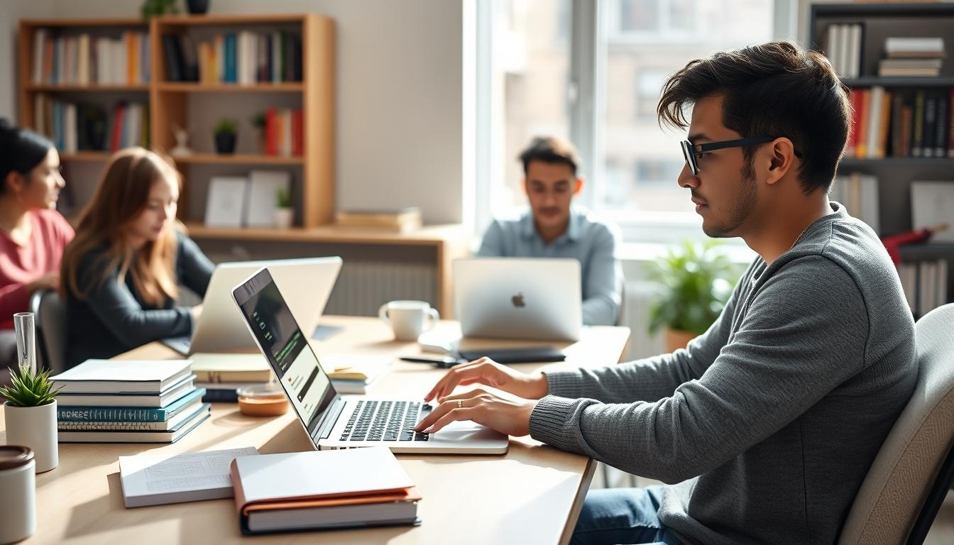 Student using a study guide to organize academic notes