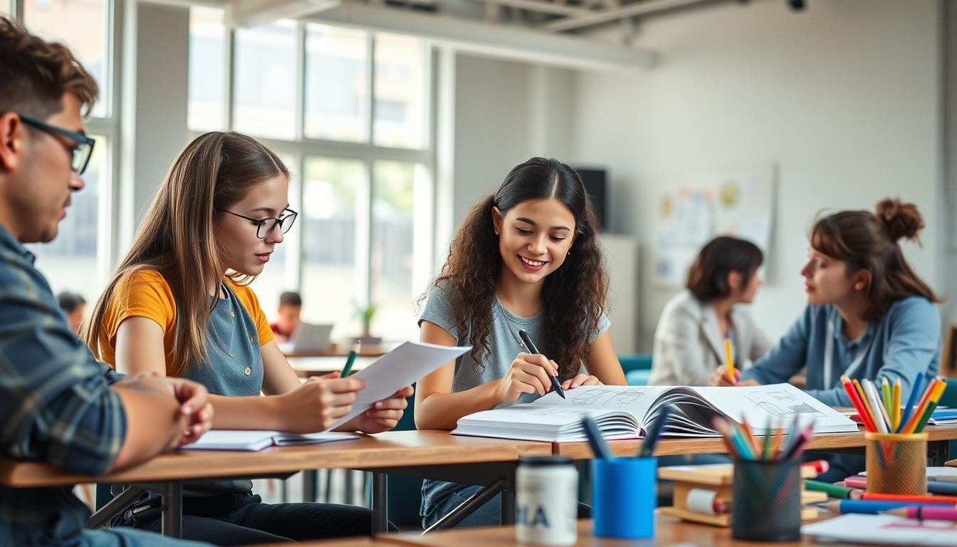 Student using a study guide to organize academic notes